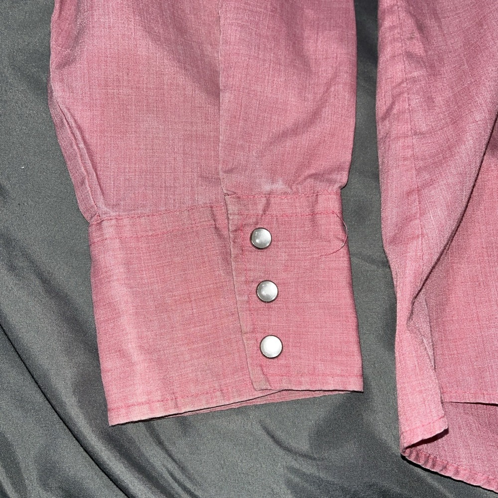 Vintage Border Town Western Wear Pearl Snap Button Up Shirt Long Tail Form Fit - Picture 5 of 10